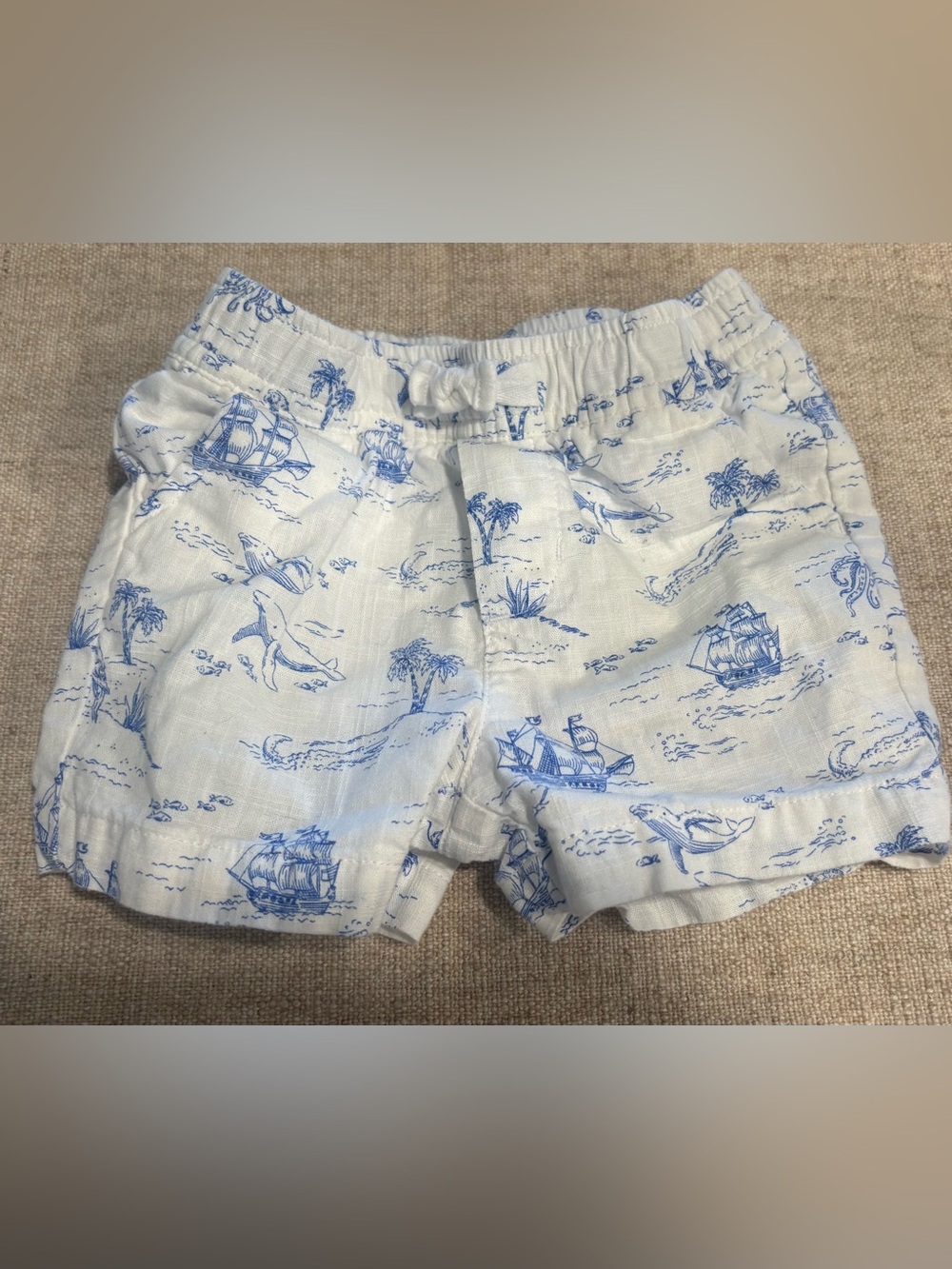 Janie and Jack White Shorts with Blue Nautical Print 6-12 months